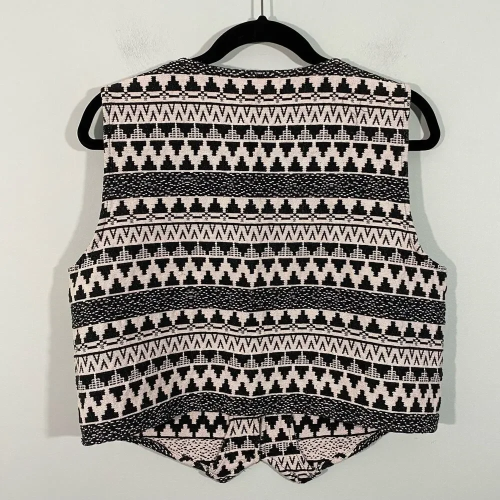 Austin Harris Black & White Aztec Tapestry Knit Western Button Up Vest Size M